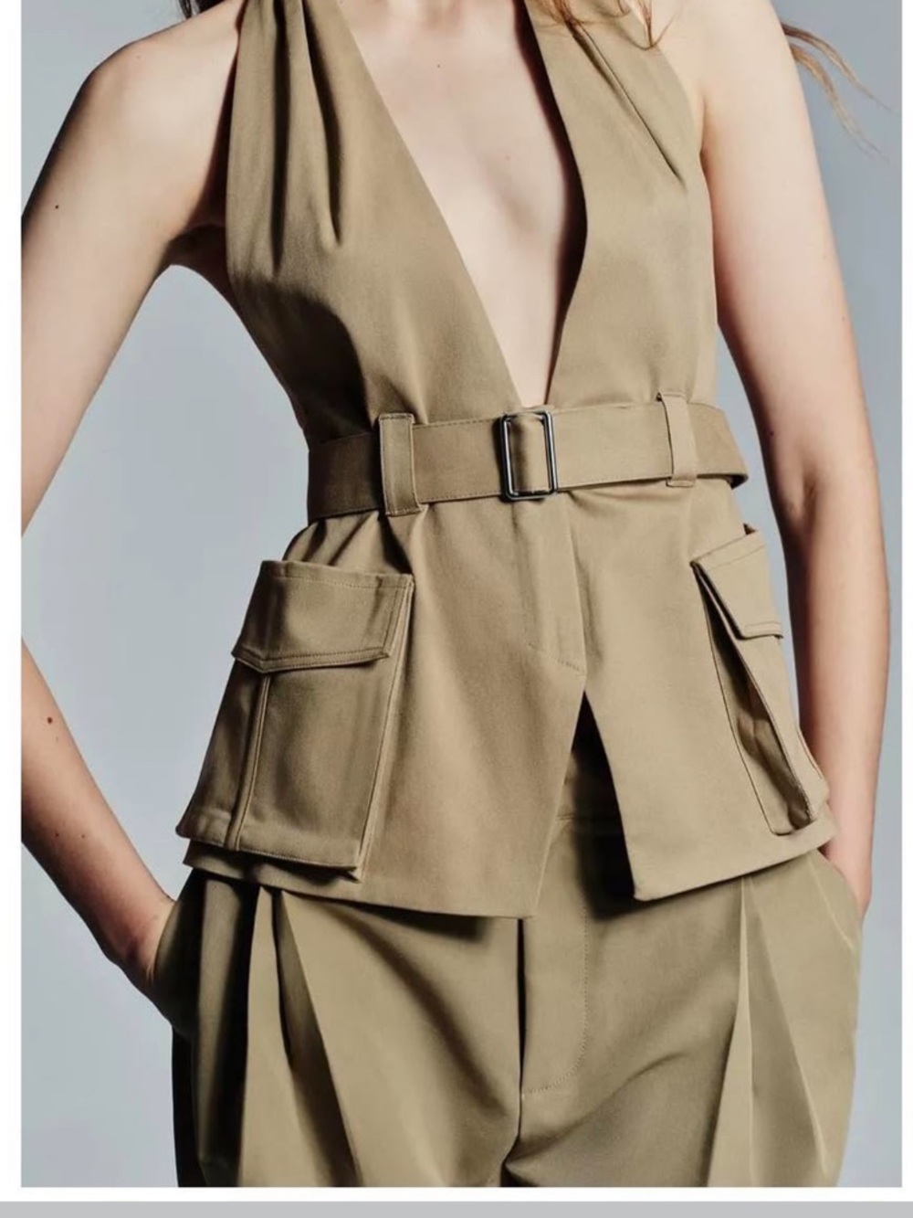 Zara Olive Halter Neck Utility Top - Picture 2 of 7